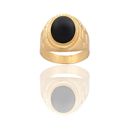 Anello Oro Giallo Oro 18 carati Uomo Scudo Ovale Pietra Onice