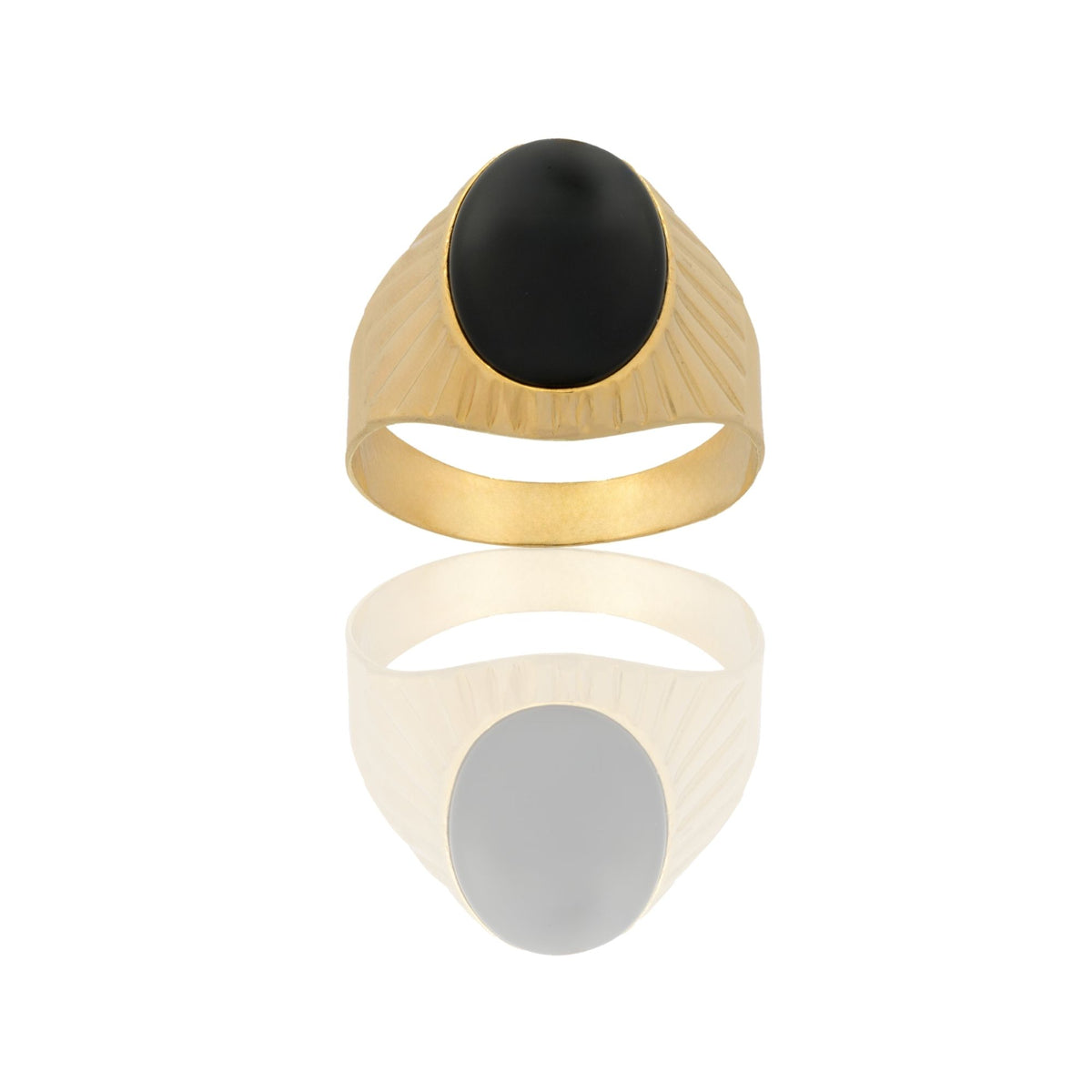 Anello Oro Giallo Oro 18 carati Uomo Scudo Ovale Pietra Onice