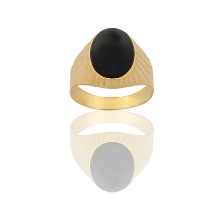 Anello Oro Giallo Oro 18 carati Uomo Scudo Ovale Pietra Onice