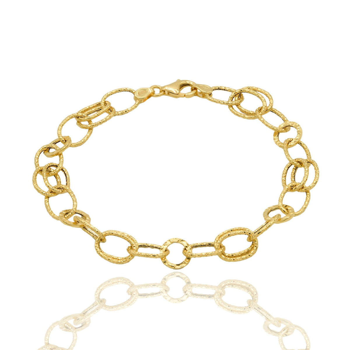 Bracciale Oro Giallo Oro 18 carati Maglie Alternate Tonde E Ovali Solo Oro