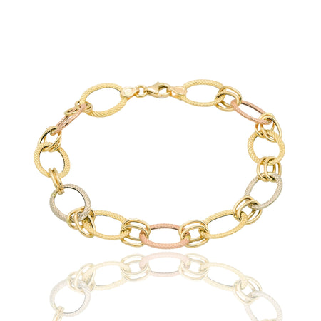 Bracciale Oro Giallo, Oro Bianco, Oro Rosa Oro 18 carati Maglie Ovali  E Tonde Solo Oro cm. 20