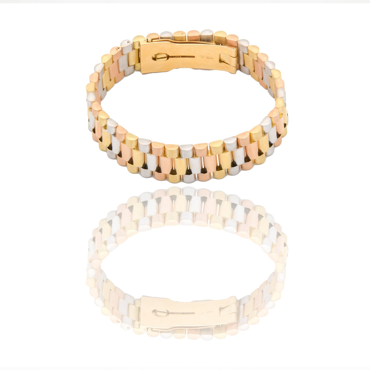 Bracciali Oro Rosa, Oro Giallo Oro Bianco Oro 18 carati Maglia president Solo Oro spessore 14mm