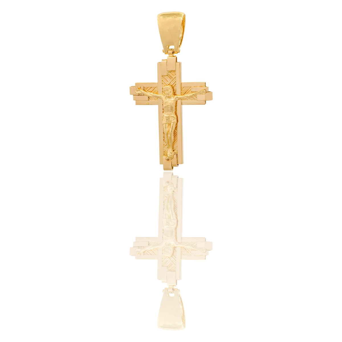 Ciondolo Oro Giallo Oro 18 carati Croce Rigata E Bordi Lavorati Cristo  Solo Oro
