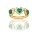 Anello Oro Giallo Oro 18 carati Trilogy Cuore Centro E Contorno Zirconi Bianchi, Zircone Verde spessore gambo 1 mm , spessore pietre 6