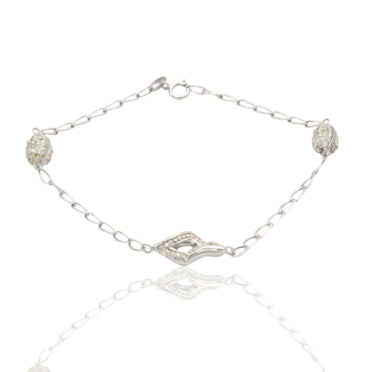 Bracciale Oro Bianco Oro 18 carati Maglia Morbida Con Elementi pavè Zirconi Bianchi