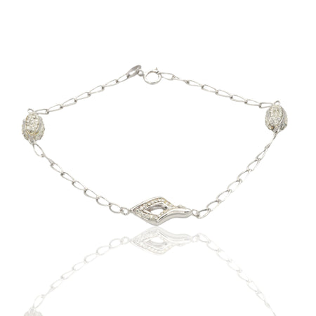 Bracciale Oro Bianco Oro 18 carati Maglia Morbida Con Elementi pavè Zirconi Bianchi