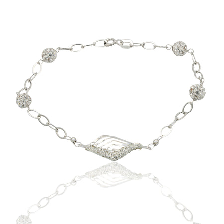 Bracciale Oro Bianco Oro 18 carati Maglia Morbida Con Elementi pavè