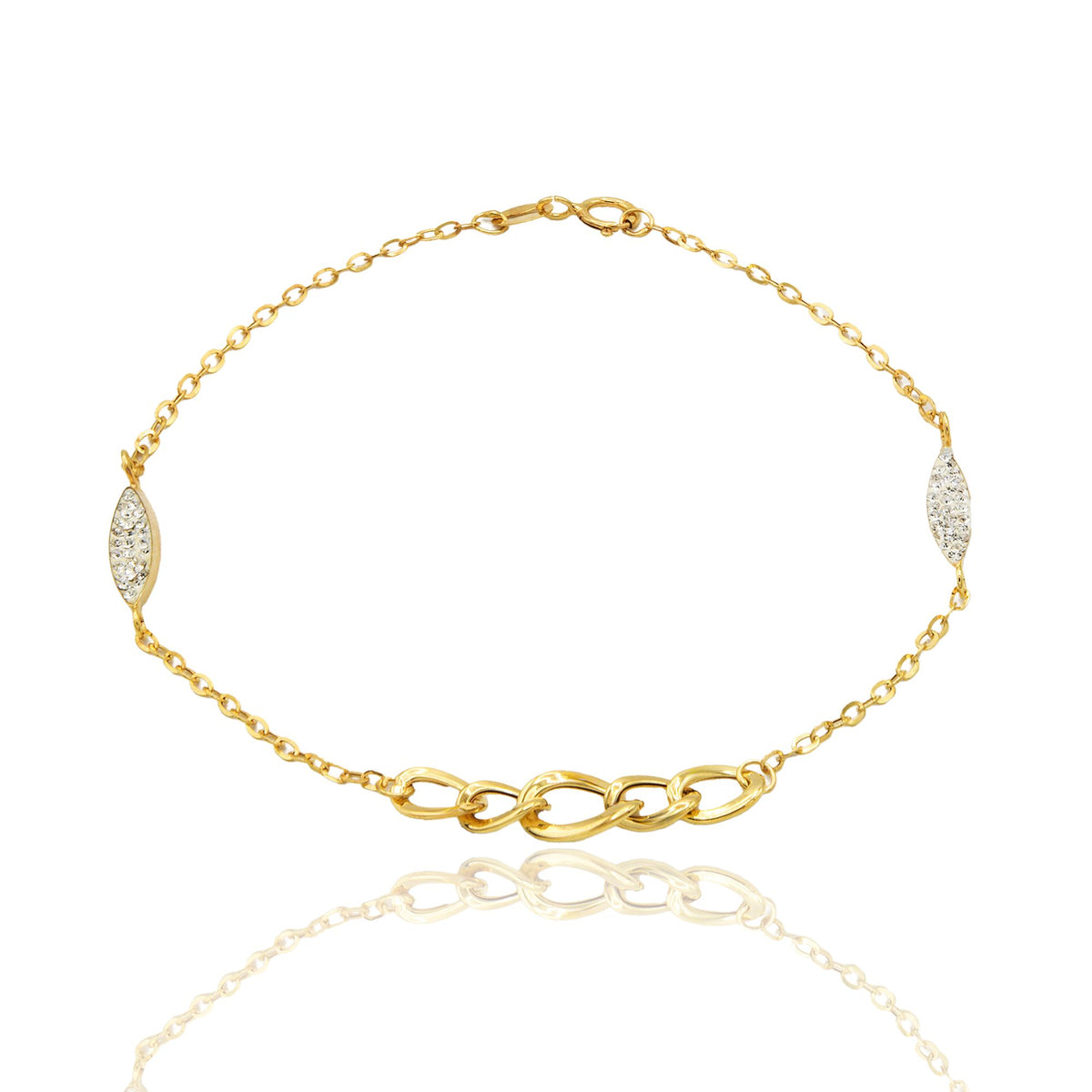 Bracciale Oro Giallo Oro 18 carati Catena E Maglia Groumette  Con Elementi Zirconati  Zirconi Bianchi