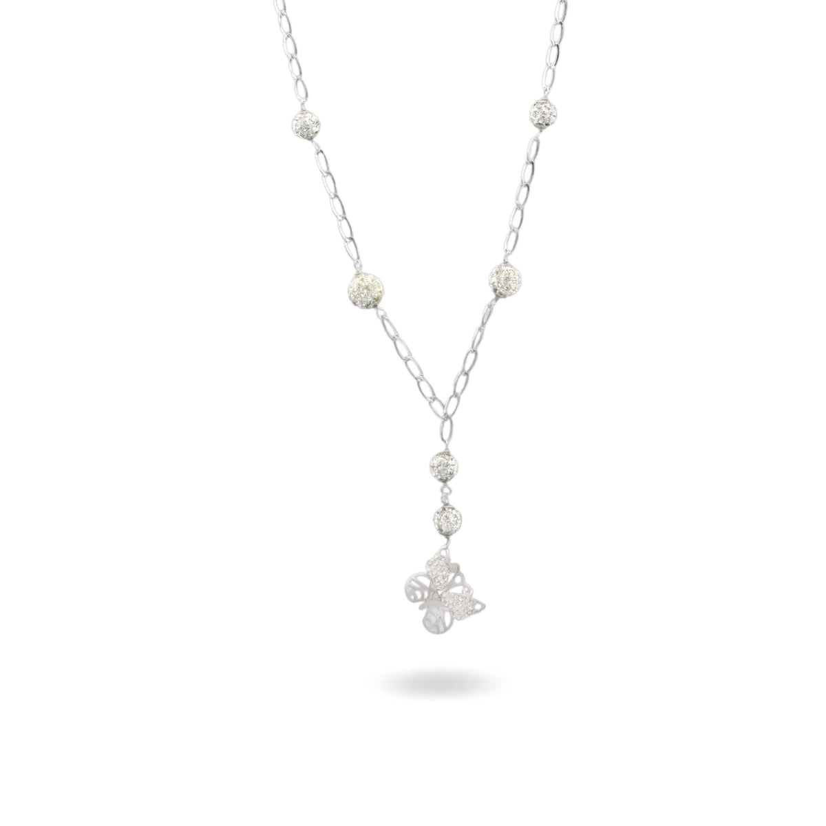 Collana Oro Bianco Oro 18 carati Farfalla Traforata Pendente Zirconi Bianchi