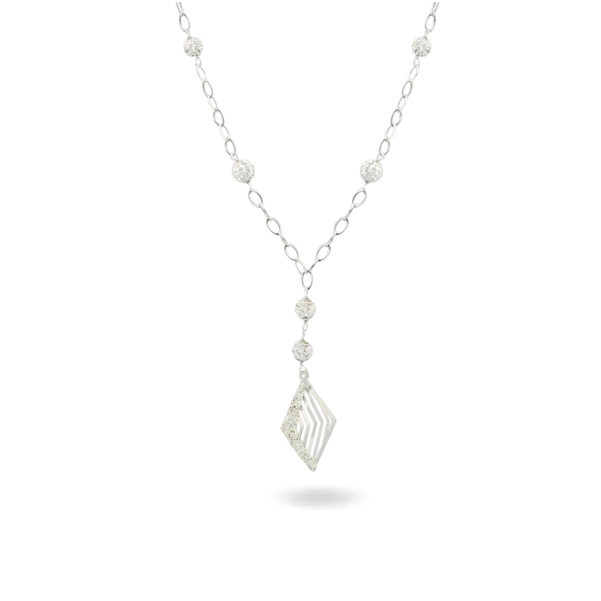 Collana Oro Bianco Oro 18 carati Rombo Traforato Pendente Zirconi Bianchi