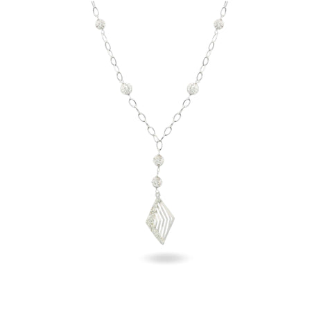 Collana Oro Bianco Oro 18 carati Rombo Traforato Pendente Zirconi Bianchi