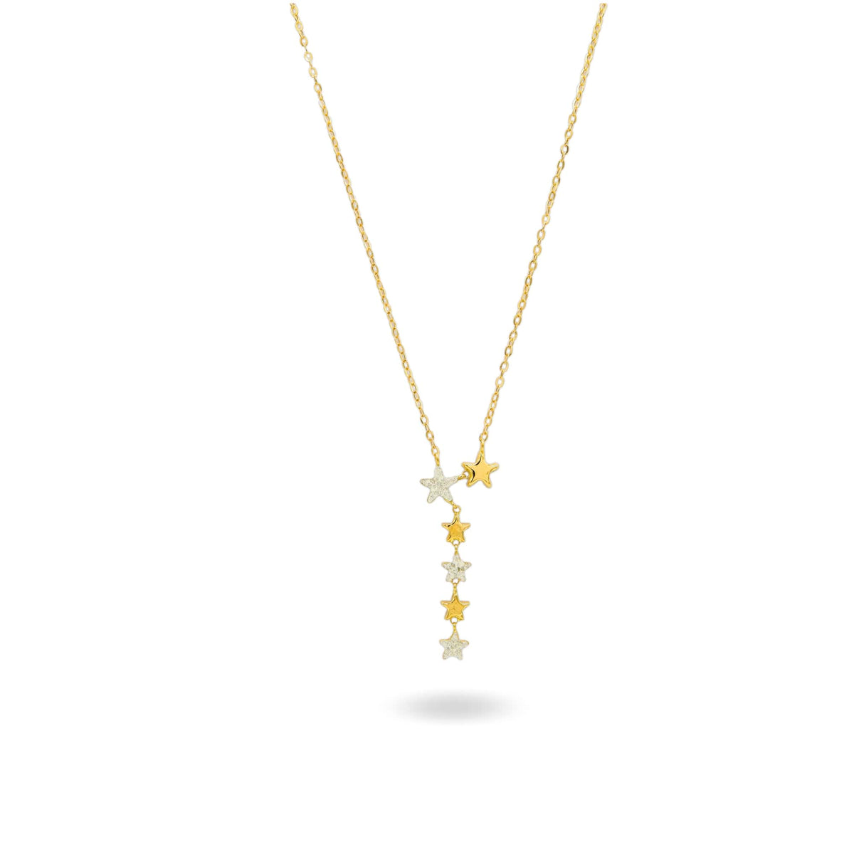 Collana Oro Giallo Oro 18 carati  Stelle Pendenti  Zirconi Bianchi