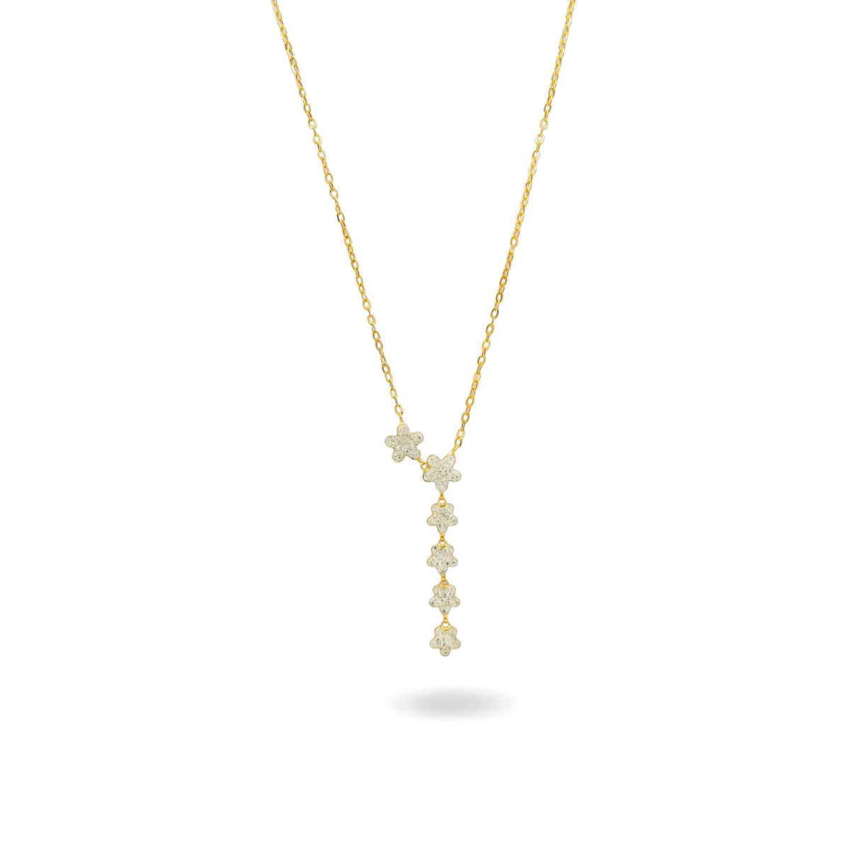 Collana Oro Giallo Oro 18 carati Fiori Pendenti Zirconi Bianchi