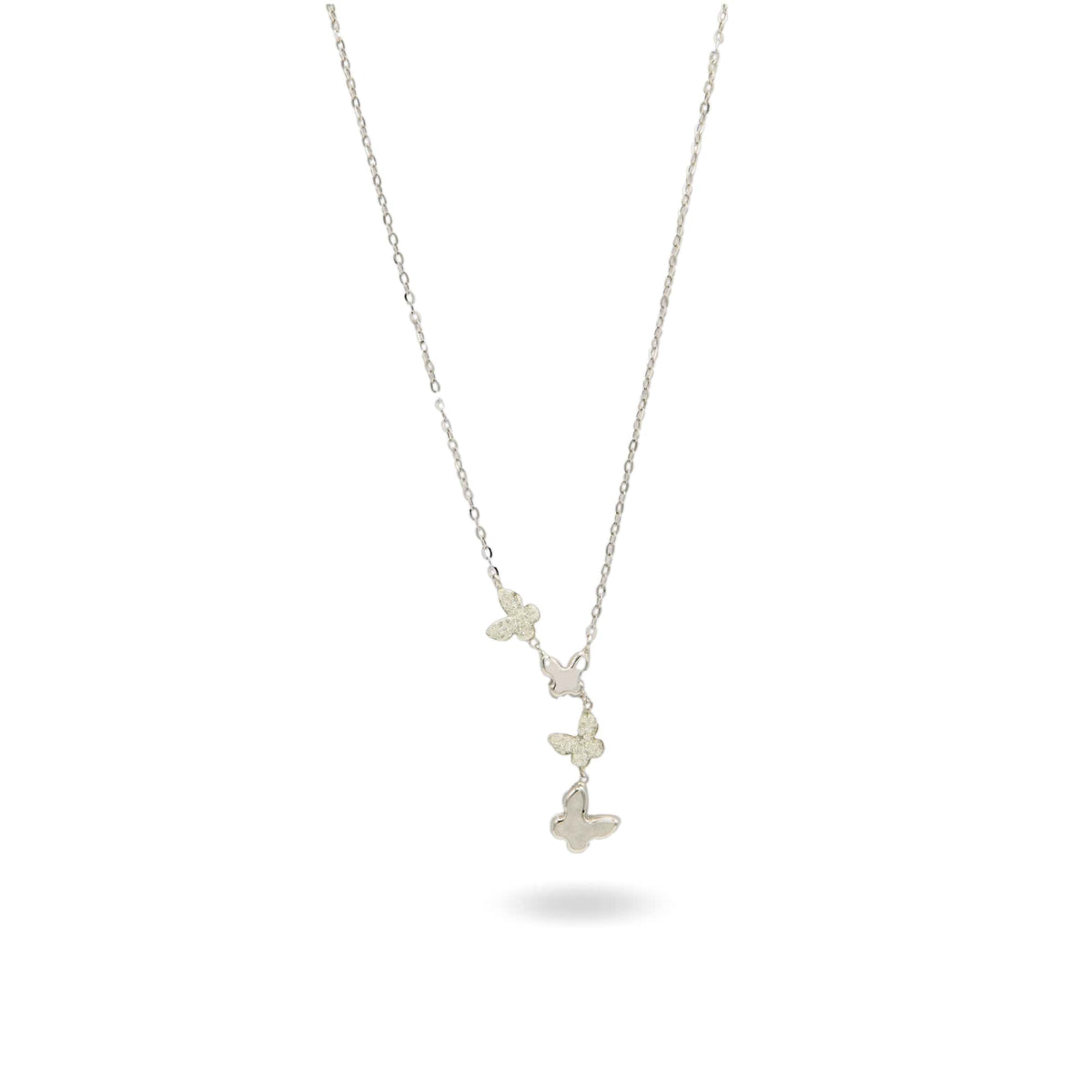 Collana Oro Bianco Oro 18 carati Farfalle  Pendenti Alernate Zirconi Bianchi