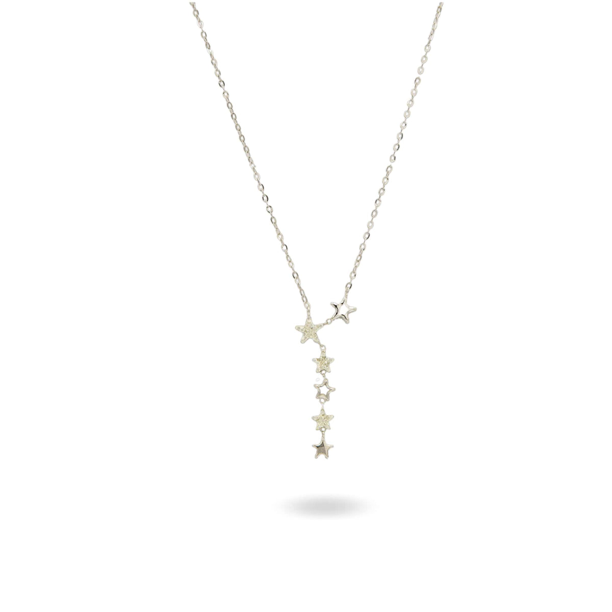 Collana Oro Bianco Oro 18 carati Stelle Pendenti Alernate Lisce  Zirconi Bianchi
