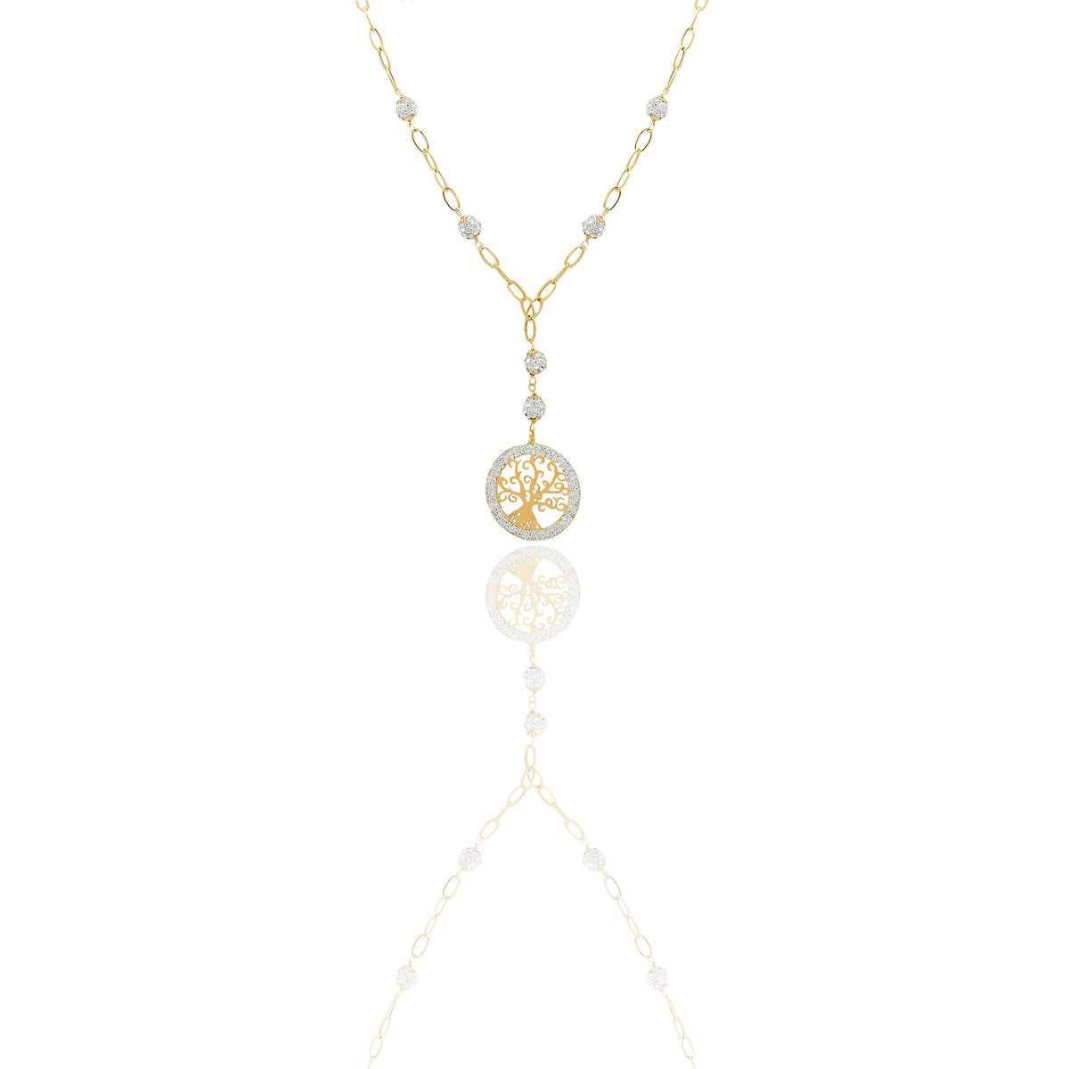 collana Oro Giallo Catena vuota, Stampato  Zirconi Bianchi Cm. 45
