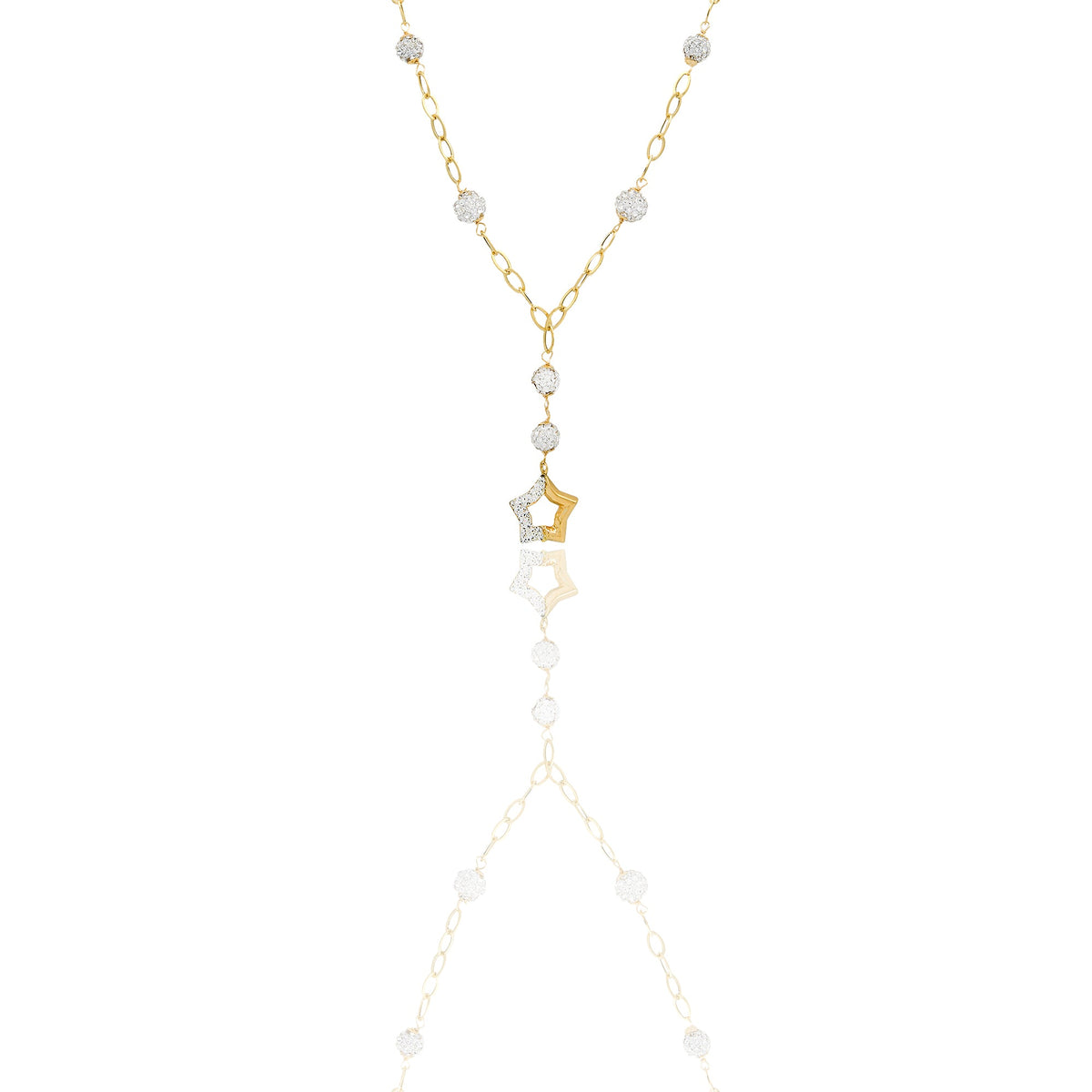 collana Oro Giallo Catena vuota, Stampato  Zirconi Bianchi Cm. 45
