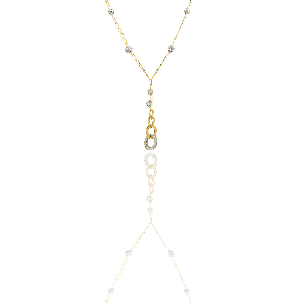 collana Oro Giallo Catena vuota, Stampato  Zirconi Bianchi Cm. 45