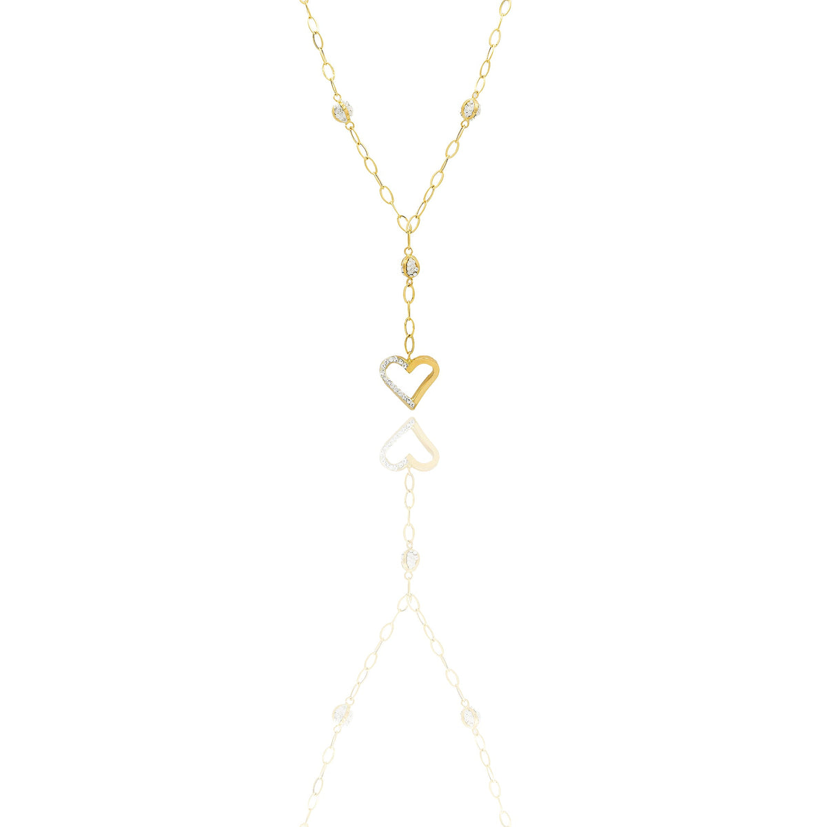 collana Oro Giallo Catena vuota, Stampato  Zirconi Bianchi Cm. 45