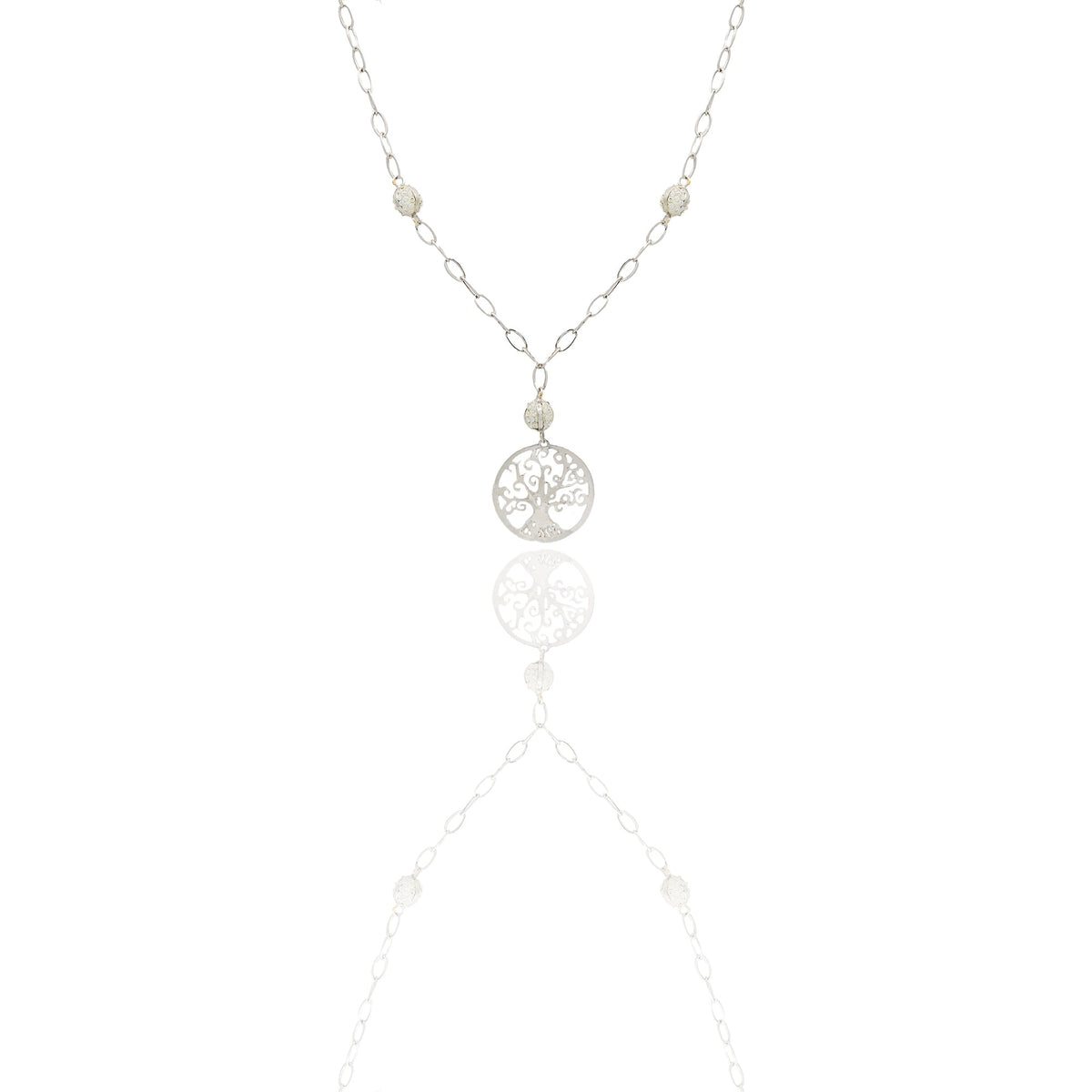 collana Oro Bianco Catena vuota, Stampato  Zirconi Bianchi Cm. 45