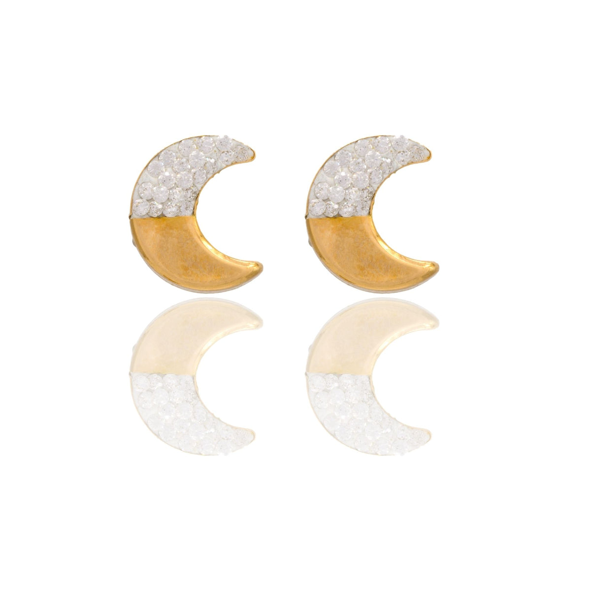 Orecchini Oro Giallo Oro 18 carati  Luna Meta' Lucida Meta' Zirconata Zirconi Bianchi mis.2