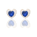 Orecchini Oro Giallo Oro 18 carati Cuore Pietra Centrale Contorno Pave' Zircone Blu, Zirconi Bianchi 
