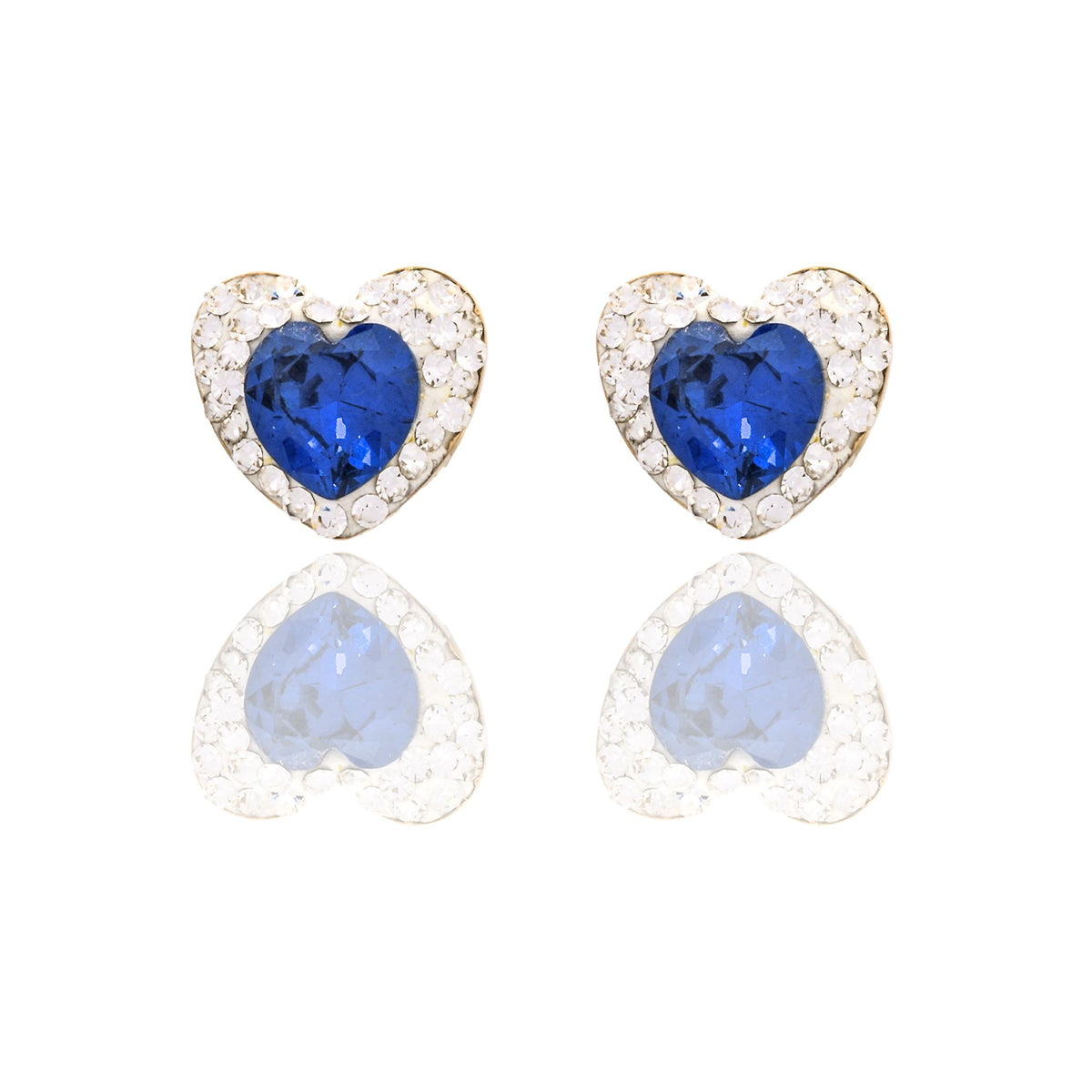 Orecchini Oro Giallo Oro 18 carati Cuore Pietra Centrale Contorno Pave' Zircone Blu, Zirconi Bianchi 