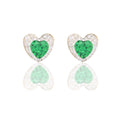 Orecchini Oro Giallo Oro 18 carati Cuore Pietra Centrale Contorno Pave' Zircone Verde, Zirconi Bianchi 