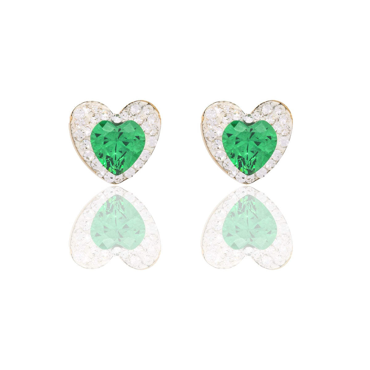 Orecchini Oro Giallo Oro 18 carati Cuore Pietra Centrale Contorno Pave' Zircone Verde, Zirconi Bianchi 