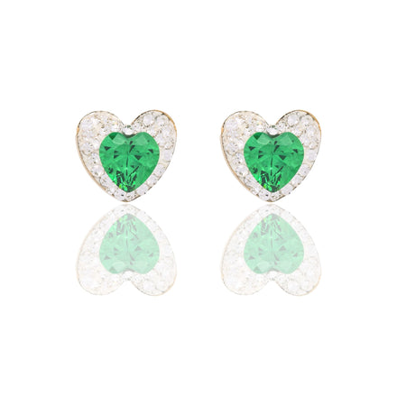 Orecchini Oro Giallo Oro 18 carati Cuore Pietra Centrale Contorno Pave' Zircone Verde, Zirconi Bianchi 