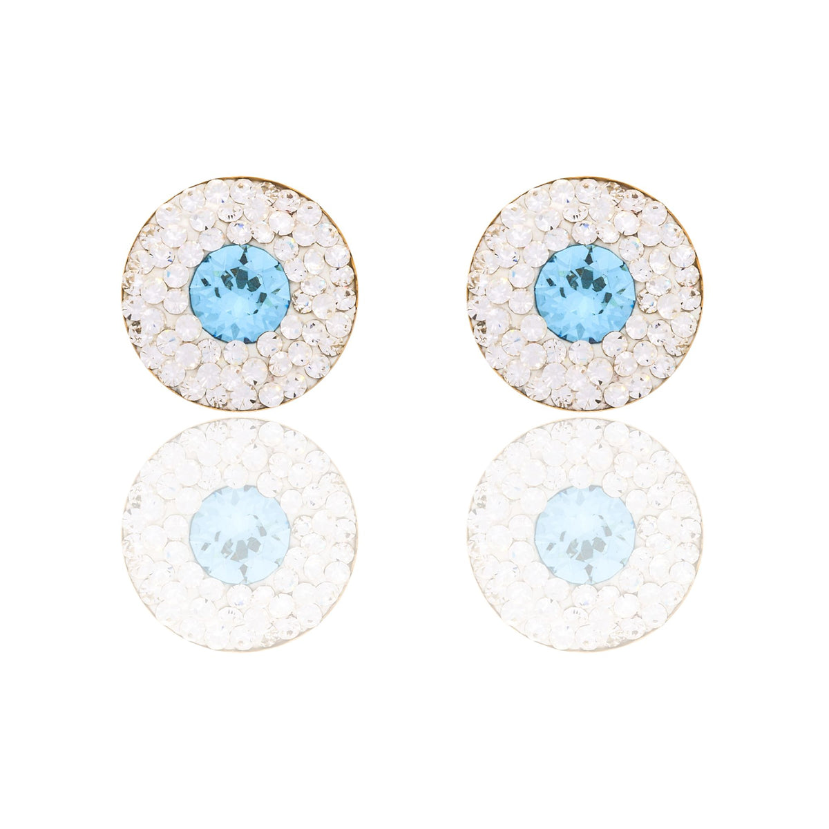 Orecchini Oro Giallo Oro 18 carati Cerchio Pietra Centralei Contorno Pave' Zircone Azzurro, Zirconi Bianchi 