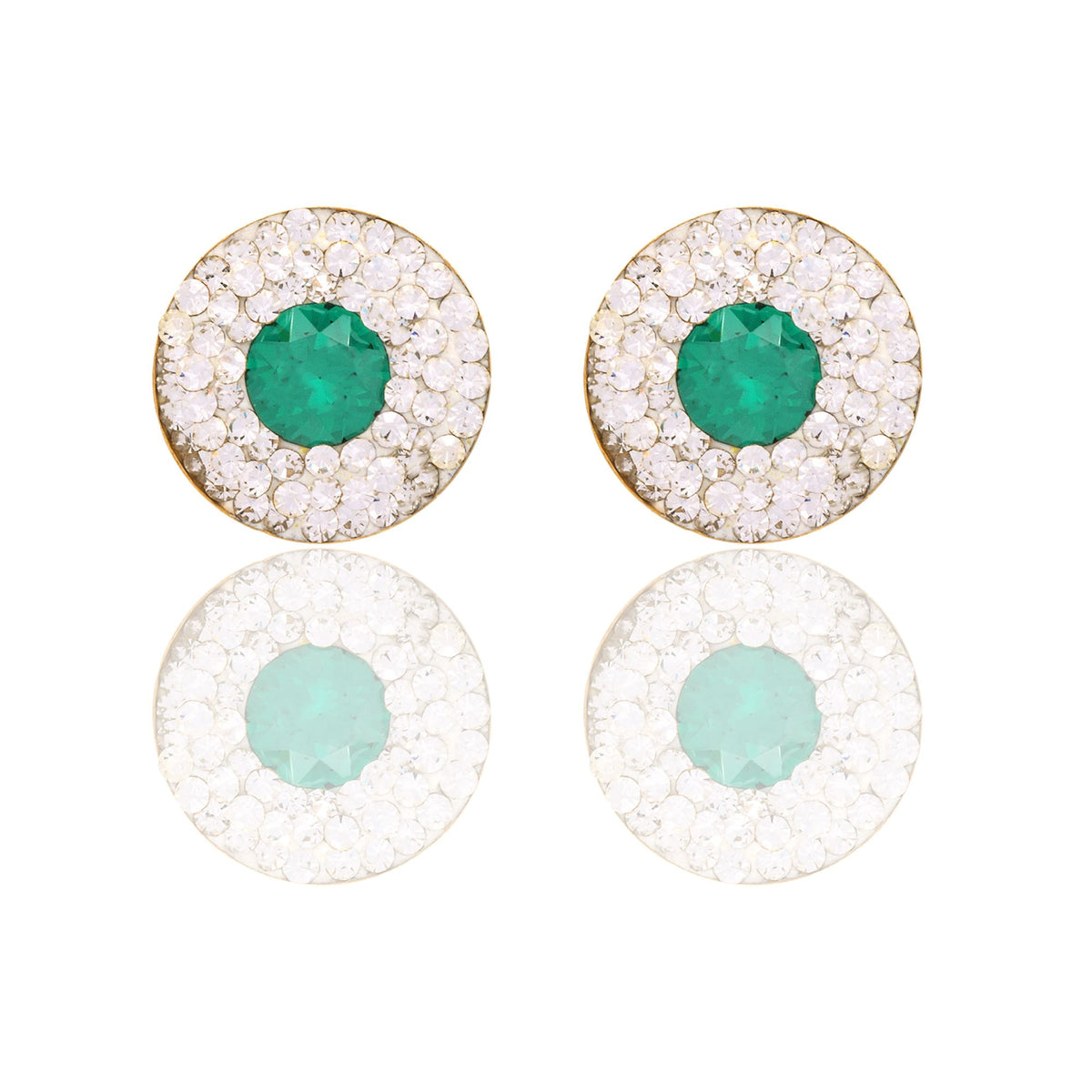 Orecchini Oro Giallo Oro 18 carati Cerchio Pietra Centralei Contorno Pave' Zircone Verde, Zirconi Bianchi 