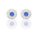 Orecchini Oro Giallo Oro 18 carati Cerchio Pietra Centralei Contorno Pave' Zircone Blu, Zirconi Bianchi 