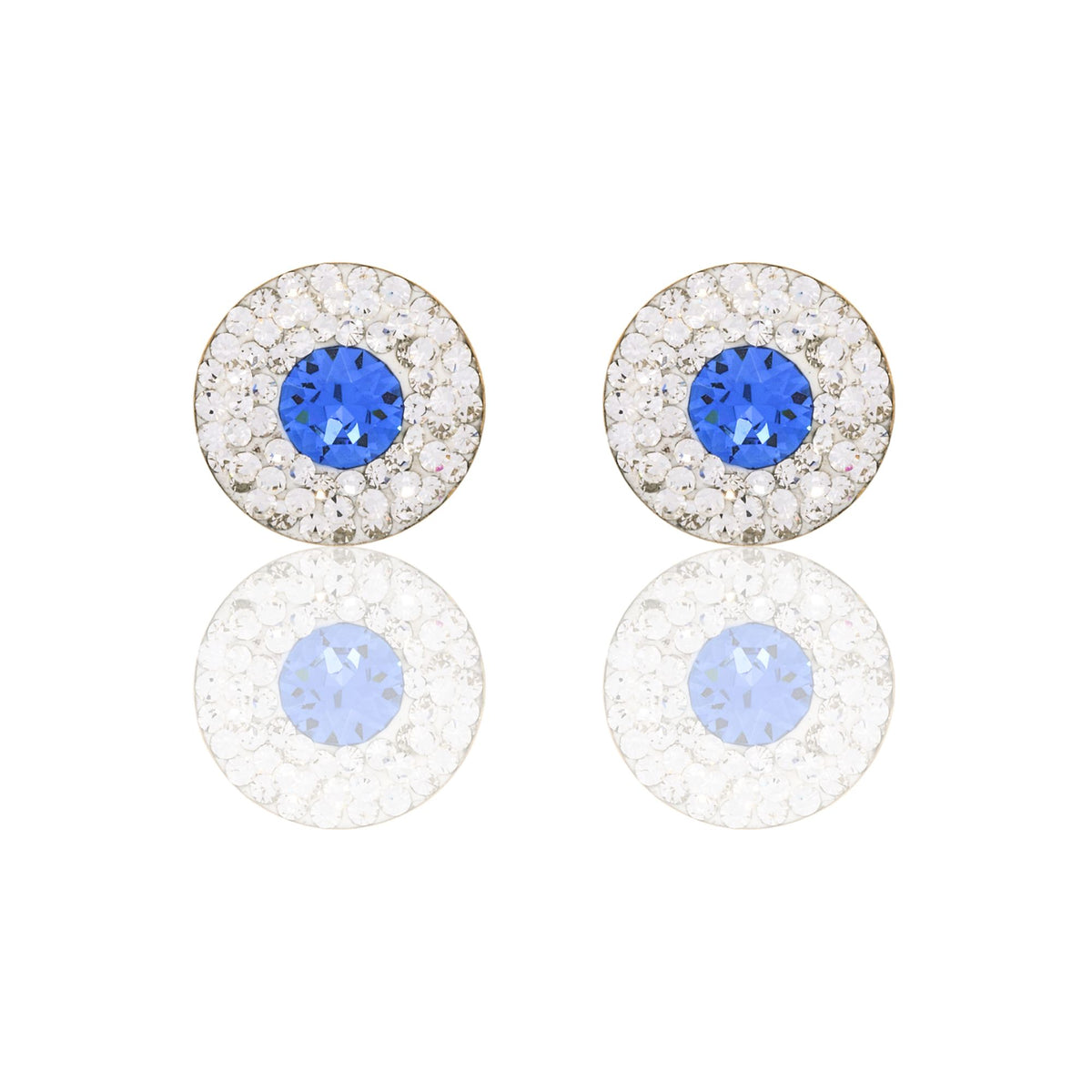 Orecchini Oro Giallo Oro 18 carati Cerchio Pietra Centralei Contorno Pave' Zircone Blu, Zirconi Bianchi 