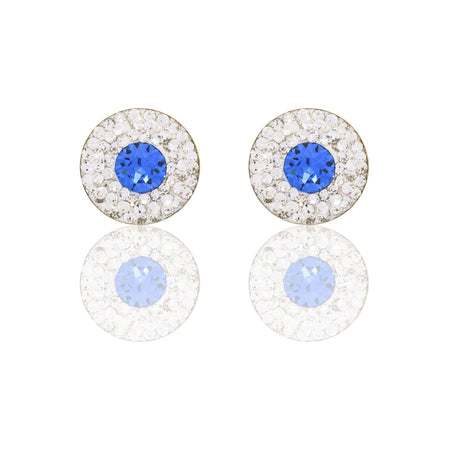 Orecchini Oro Giallo Oro 18 carati Cerchio Pietra Centralei Contorno Pave' Zircone Blu, Zirconi Bianchi 