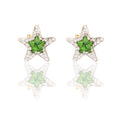 Orecchini Oro Giallo Oro 18 carati Stella Pietra  Centrale E Contorno Zircone Verde, Zirconi Bianchi 