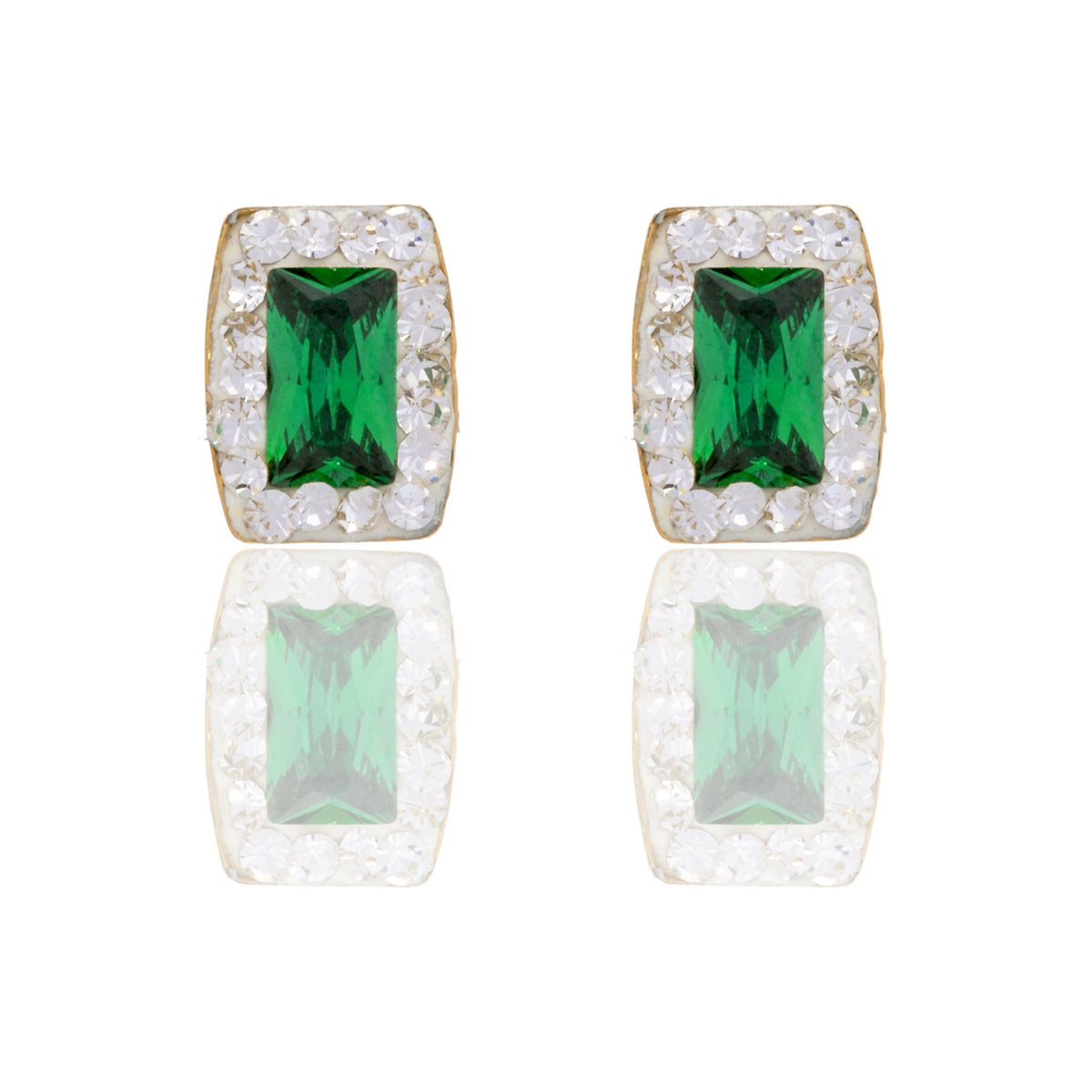 Orecchini Oro Giallo Oro 18 carati  Rettangolo Pietra Centrale E Contorno  Zircone Verde, Zirconi Bianchi 