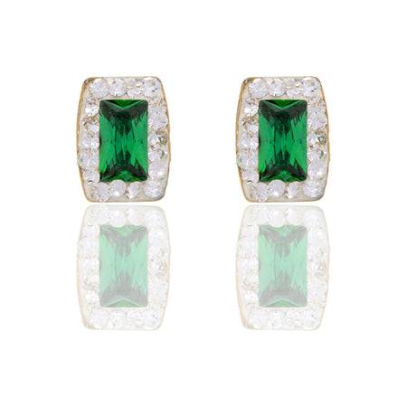 Orecchini Oro Giallo Oro 18 carati  Rettangolo Pietra Centrale E Contorno  Zircone Verde, Zirconi Bianchi 