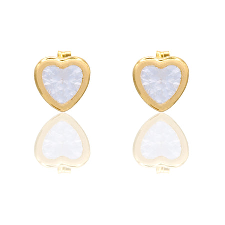 Orecchini Oro Giallo Oro 18 carati Punto Luce Contorno Cuore Zircone Bianco mis.3