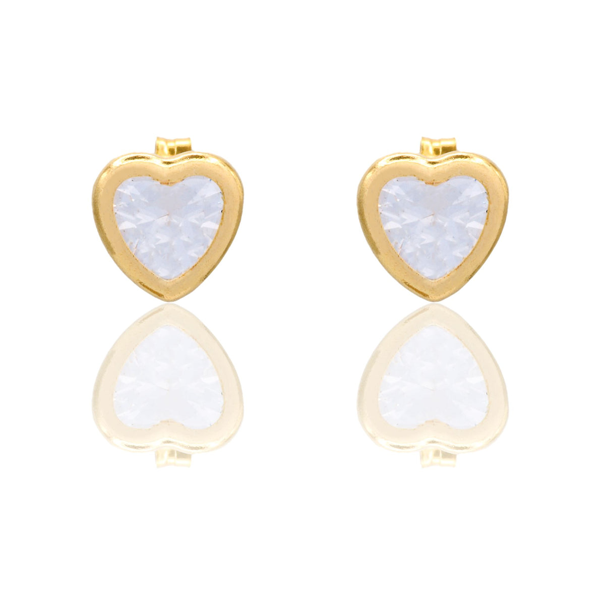 Orecchini Oro Giallo Oro 18 carati Punto Luce Contorno Cuore Zircone Bianco mis.2