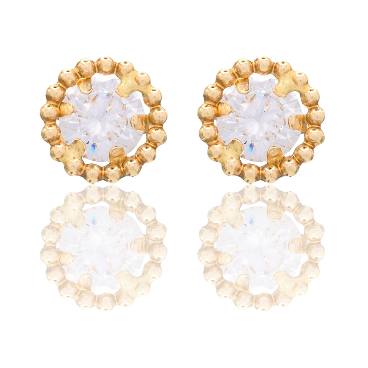 Orecchini Oro Giallo Oro 18 carati Punto Luce Contorno Pallinato Zircone Bianco