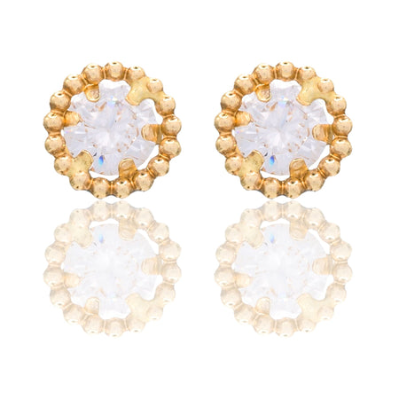 Orecchini Oro Giallo Oro 18 carati Punto Luce Contorno Pallinato Zircone Bianco