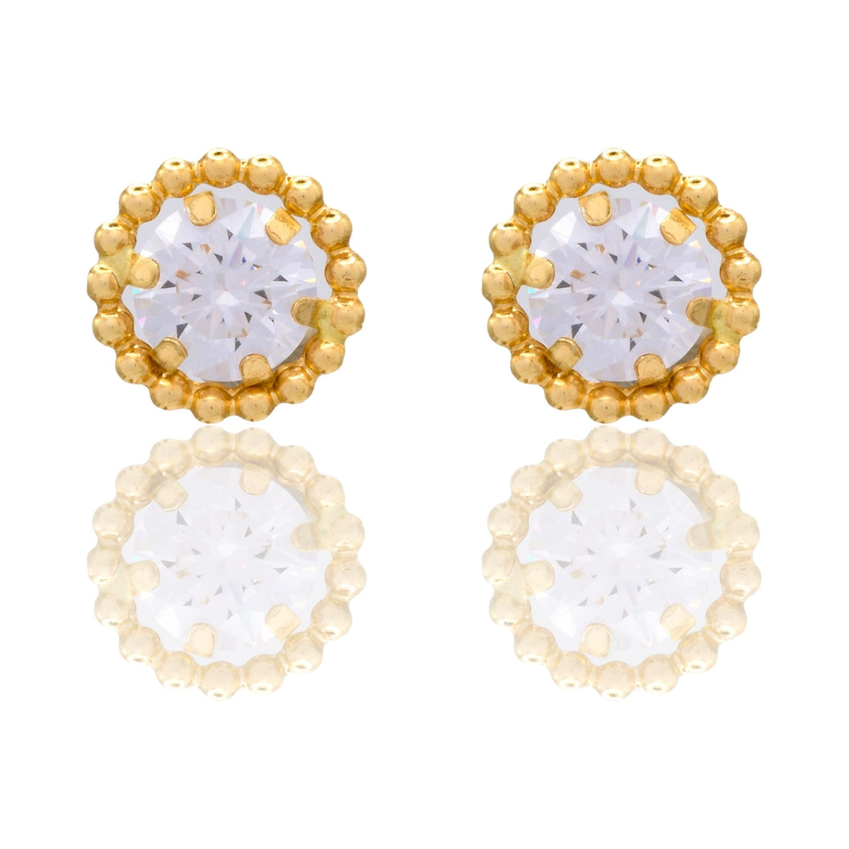 Orecchini Oro Giallo Oro 18 carati Punto Luce Contorno Pallinato Zircone Bianco