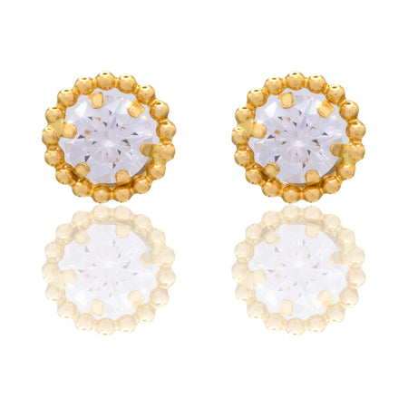 Orecchini Oro Giallo Oro 18 carati Punto Luce Contorno Pallinato Zircone Bianco