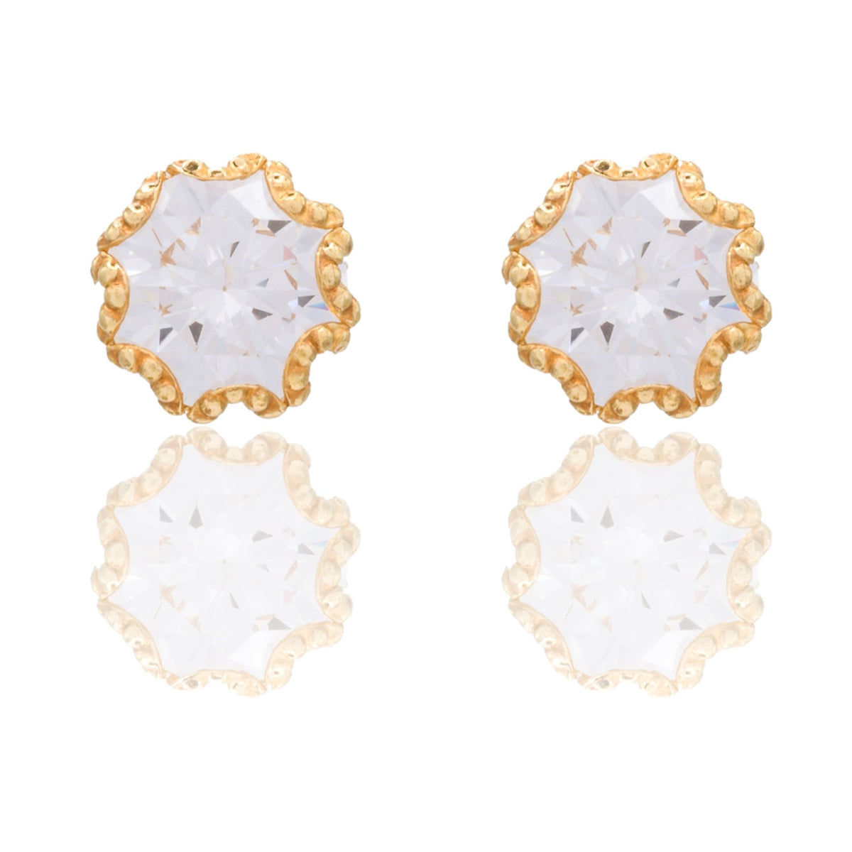 Orecchini Oro Giallo Oro 18 carati Punto Luce Contorno Fiore Zircone Bianco mis.2