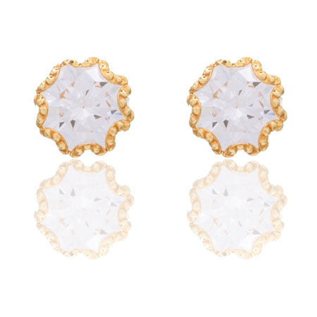 Orecchini Oro Giallo Oro 18 carati Punto Luce Contorno Fiore Zircone Bianco mis.2