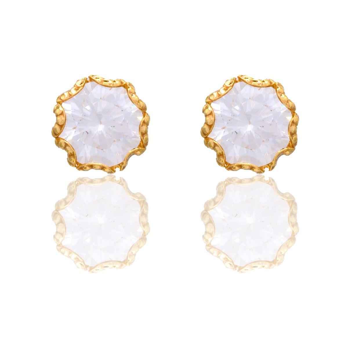 Orecchini Oro Giallo Oro 18 carati Punto Luce Contorno Fiore Zircone Bianco mis.1