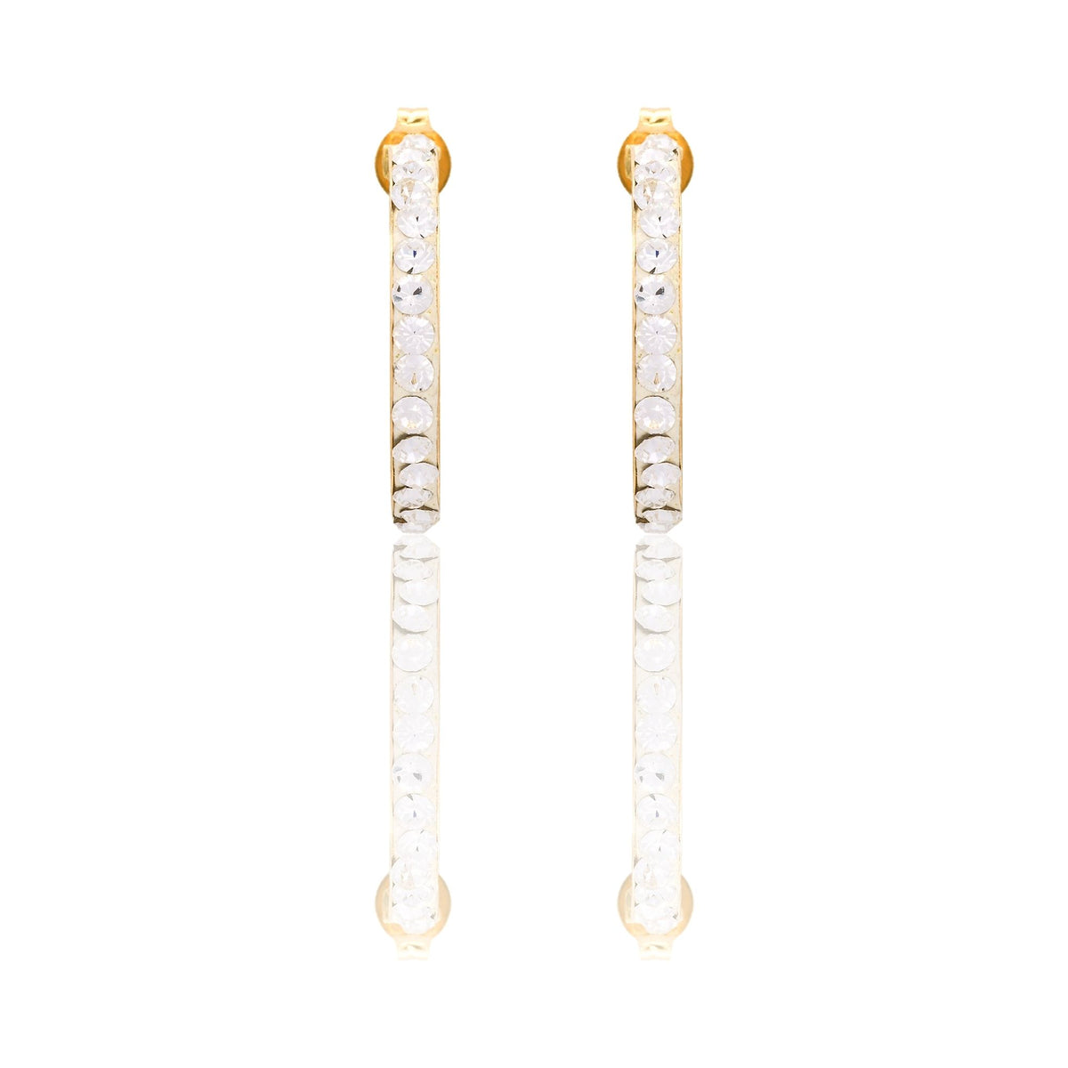 Orecchini Oro Giallo Oro 18 carati Cerchio pavè Zirconi Bianchi cm. 1,5 spessore mm 2