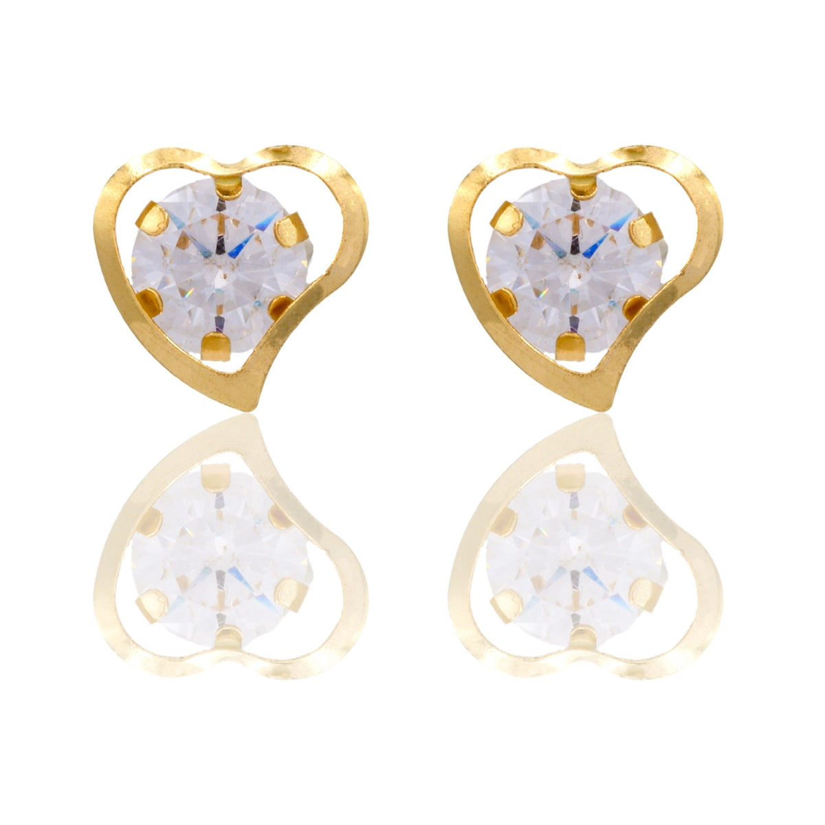 Orecchini Oro Giallo Oro 18 carati Punto Luce Contorno Cuore Zircone Bianco
