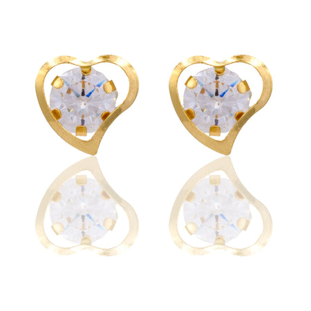 Orecchini Oro Giallo Oro 18 carati Punto Luce Contorno Cuore Zircone Bianco